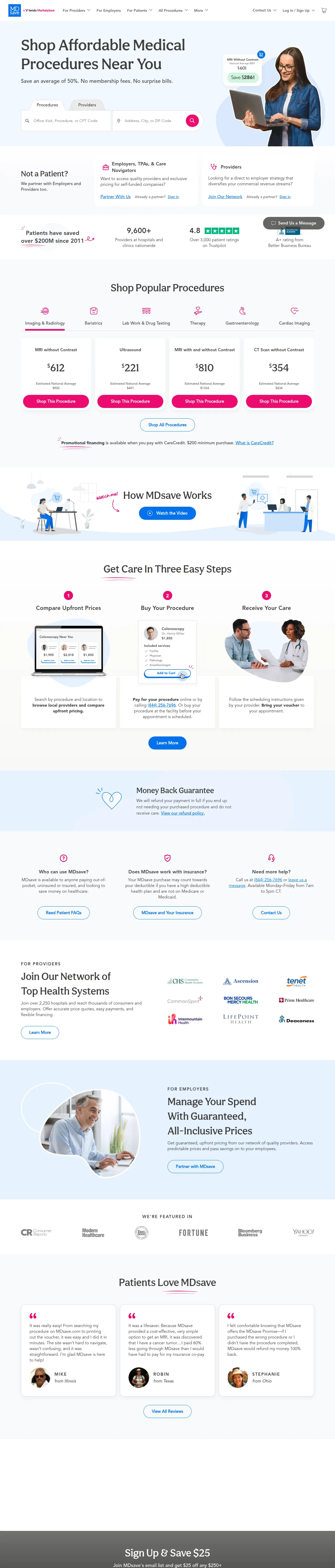 MDsave landing page preview